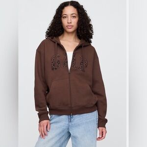 Gap Logo Spell-Out Relaxed Fit Full-Zip Hoodie Jacket NWT M Mobwife Leopard